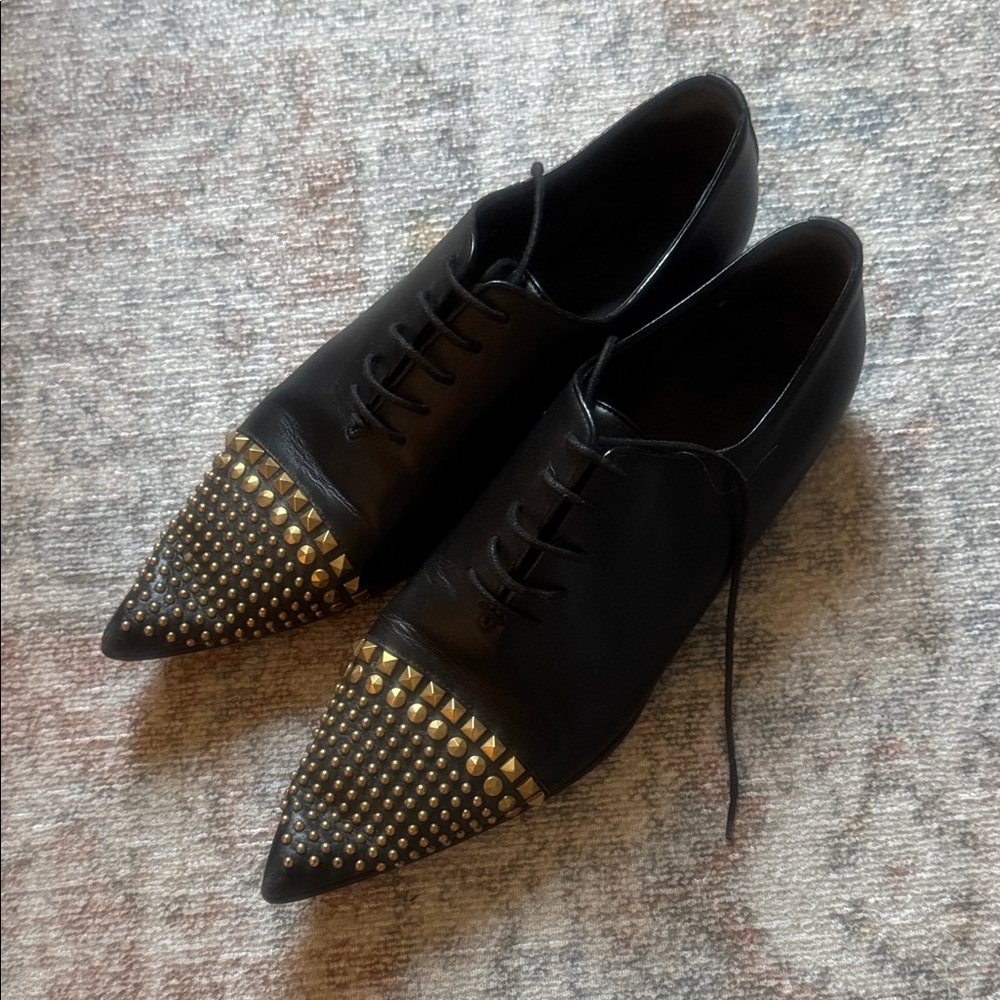 Gucci Black Studded Leather Oxford Lace-Up Shoes